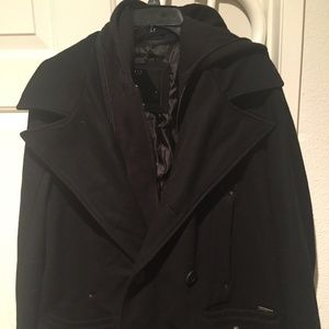 L GUESS PEA COAT STYLE BLACK WITH HOOD
